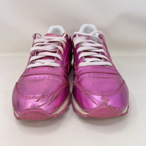 Reebok Classic Metallic Athletic Shoes Charged Pink White Girls Size 6 - Picture 3 of 8